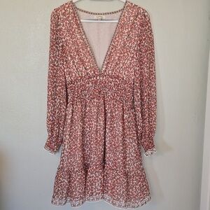 Max Studio | NWOT Pink Floral Smocked Ruffle Dress Size Medium